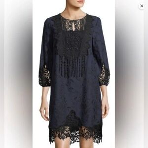 T Tahari Tunic Blue with Black Lace Lined Dress